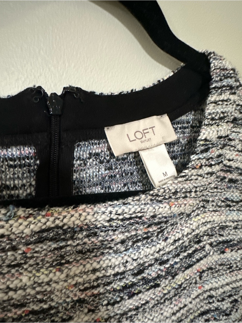 LOFT Black and White Tweed Short Sleeve Shift Dress - Picture 2 of 7